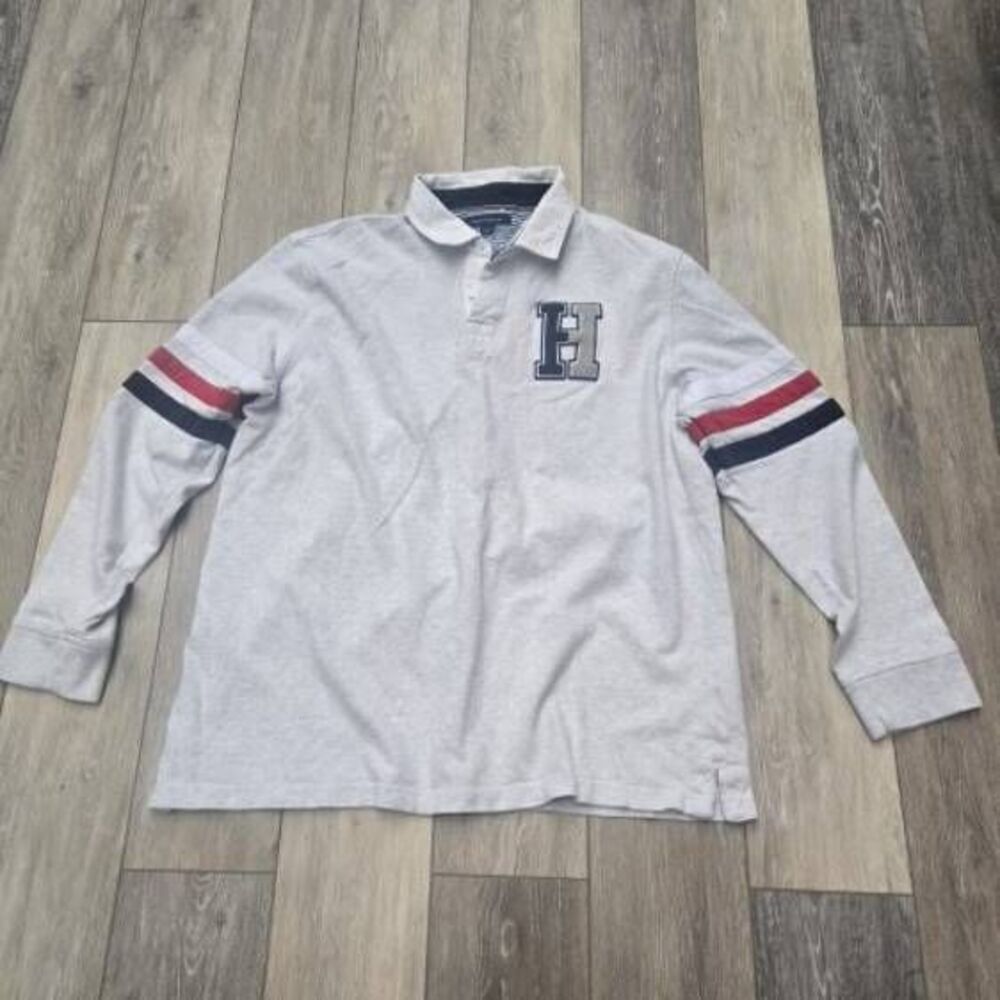 Tommy Hilfiger Men's Kunitz Rugby Classic Fit Polo Shirt XL gray long sleeve
